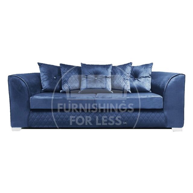 Furnishings For Less UK Victoria Soft Plush Velvet Fabric 3 Seater Sofa - Scatter Back in Blue - image 1