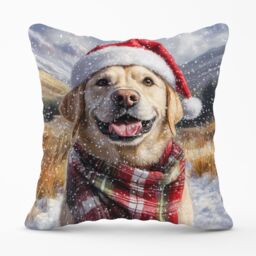 Warren Reed - Designer Christmas Yellow Labrador Cushion - Size: 60 cm x 60 cm - thumbnail 1