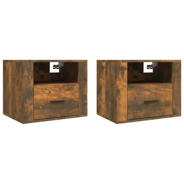 Berkfield Home Wall-mounted Bedside Cabinets 2 pcs Smoked Oak 50x36x40 cm in Brown - Size: 50 x 36 x 40 cm - image 1