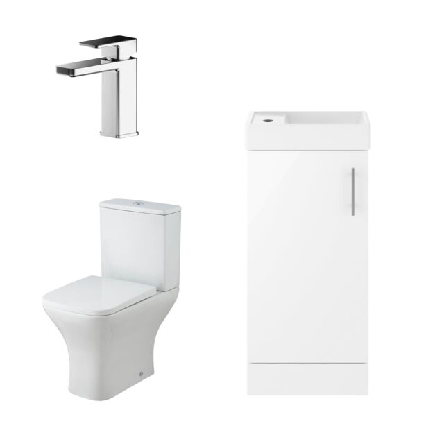 Balterley Cloakroom Vanity Basin, Tap & Toilet Set - Gloss White/Chrome in White - image 1