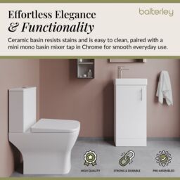 Balterley Cloakroom Vanity Basin, Tap & Toilet Set - Gloss White/Chrome in White - thumbnail 4