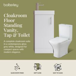 Balterley Cloakroom Vanity Basin, Tap & Toilet Set - Gloss White/Chrome in White - thumbnail 2