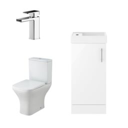 Balterley Cloakroom Vanity Basin, Tap & Toilet Set - Gloss White/Chrome in White