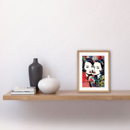 "Artery8 Wall Art Print Gay Japan Women Linocut Vibrant Geometric Patterns LGBTQ Pan Portrait Halftone Artwork Framed 9X7 Inch - Size: W7"" x H9""" - thumbnail 2