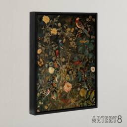 "Artery8 Birds In Flowering Shrubs Floral Framed Canvas Wall Art Print - Size: W12"" x H16""" - thumbnail 2