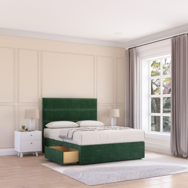 Sloomy Texas Plush Velvet Memory Foam Bed Set With 2 Drawers, Mattress & Headboard in Emerald - Size: Small Single - image 1