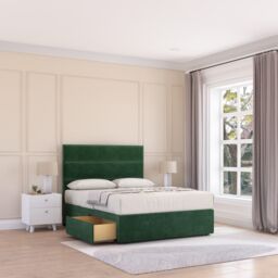 Sloomy Texas Plush Velvet Memory Foam Bed Set With 2 Drawers, Mattress & Headboard in Emerald - Size: Small Single