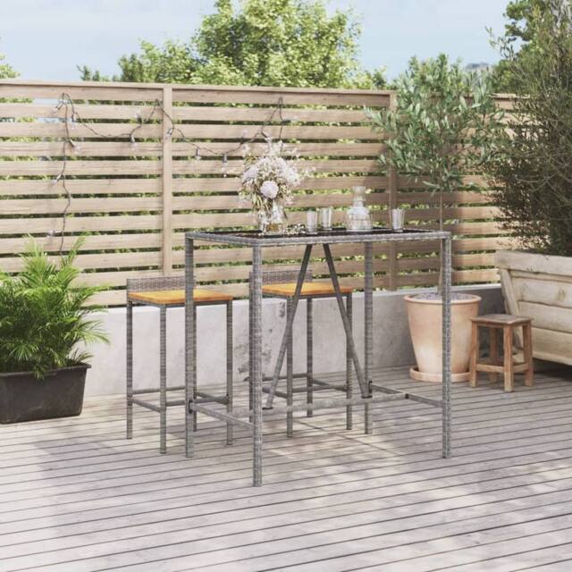 Berkfield Home Bar Table with Glass Top Grey 110x70x110 cm Poly Rattan - Size: 110 x 70 x 110 cm - image 1