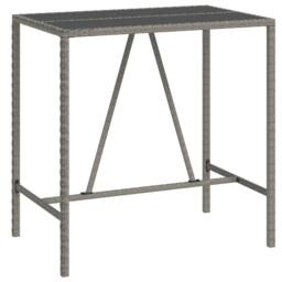 Berkfield Home Bar Table with Glass Top Grey 110x70x110 cm Poly Rattan - Size: 110 x 70 x 110 cm - thumbnail 2