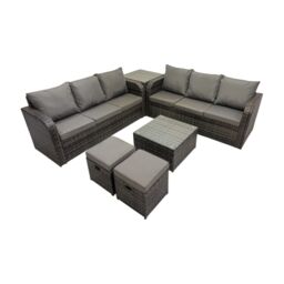 Fimous Rattan Garden Outdoor Furniture Set with Side Table Dark Grey Mixed - thumbnail 2