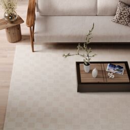 Kukoon Cream Beige Chequered Velvety Soft Rug in Light Beige - Size: 80 cm x 150 cm - thumbnail 3