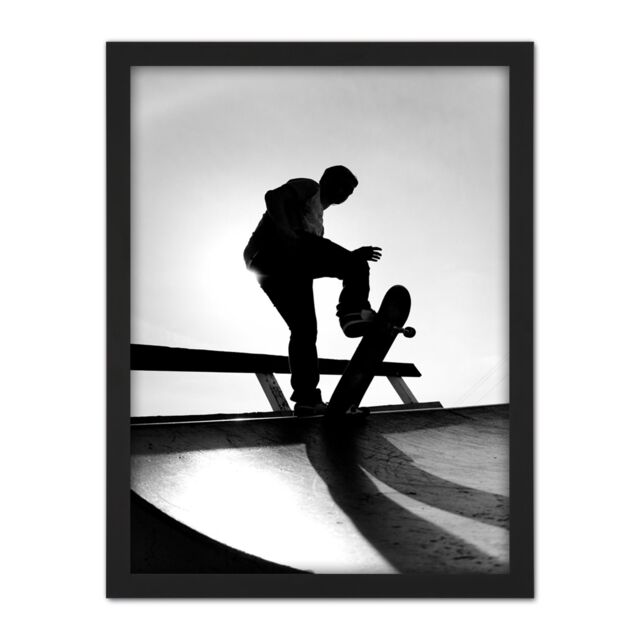 "Artery8 Wall Art Print Skateboarding Skater Ramp Silhouette Large Framed Wall Décor Art in Light Oak - Size: W18"" x H24""" - image 1