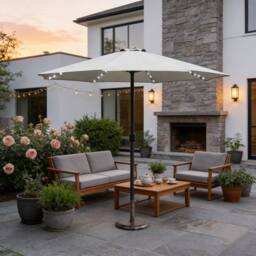 MIMO Outdoor Parasol with LED Lights, Crank Table Sun Umbrella for Garden in Cream - Size: 1 Pack - thumbnail 6