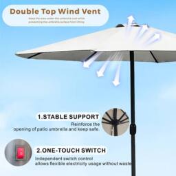MIMO Outdoor Parasol with LED Lights, Crank Table Sun Umbrella for Garden in Cream - Size: 1 Pack - thumbnail 3