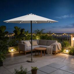 MIMO Outdoor Parasol with LED Lights, Crank Table Sun Umbrella for Garden in Cream - Size: 1 Pack