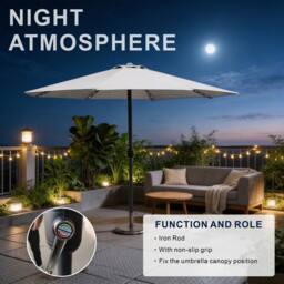 MIMO Outdoor Parasol with LED Lights, Crank Table Sun Umbrella for Garden in Cream - Size: 1 Pack - thumbnail 5