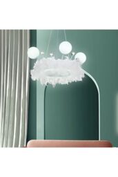 Living and Home Feather LED Chandelier Light with Crystal Balls in White - thumbnail 4
