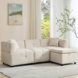 "BTM 80"" L-Shaped Sectional Sofa with Removable Storage Ottoman in Beige - Size: A" - thumbnail 1