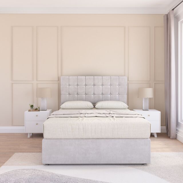 "Sloomy Alabama Plush Bed Set With No Drawers Mattress & 26"" Headboard in Silver - Size: Super King" - image 1