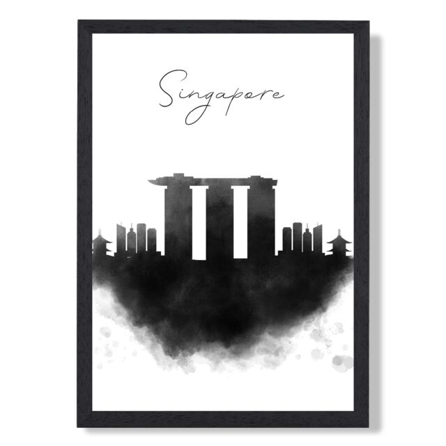 ARTZE Singapore Watercolour Skyline City Framed Print SIZE: A4 with Black Frame - image 1