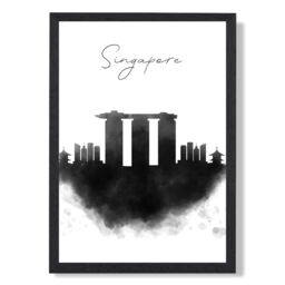 ARTZE Singapore Watercolour Skyline City Framed Print SIZE: A4 with Black Frame - thumbnail 1