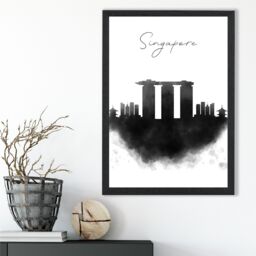 ARTZE Singapore Watercolour Skyline City Framed Print SIZE: A4 with Black Frame - thumbnail 2