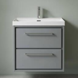 Balterley Bathroom 2 Soft Close Drawer Wall Hung Vanity Unit Basin, Grey, 600mm in Grey - thumbnail 3