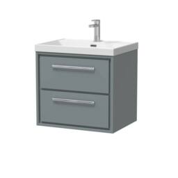 Balterley Bathroom 2 Soft Close Drawer Wall Hung Vanity Unit Basin, Grey, 600mm in Grey - thumbnail 1