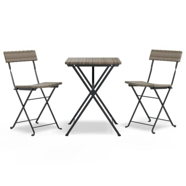 Berkfield Home 3 Piece Folding Bistro Set Grey Poly Rattan - image 1