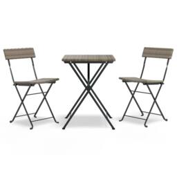 Berkfield Home 3 Piece Folding Bistro Set Grey Poly Rattan - thumbnail 1