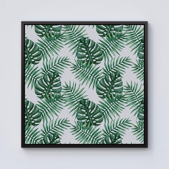 "Warren Reed - Designer Watercolour Tropical Leaves Framed Canvas in Black - Size: W16"" x H16""" - image 1