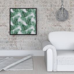 "Warren Reed - Designer Watercolour Tropical Leaves Framed Canvas in Black - Size: W16"" x H16""" - thumbnail 2
