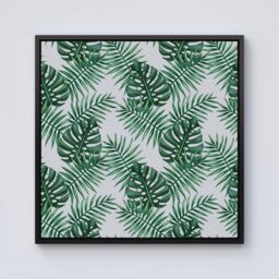 "Warren Reed - Designer Watercolour Tropical Leaves Framed Canvas in Black - Size: W16"" x H16""" - thumbnail 1