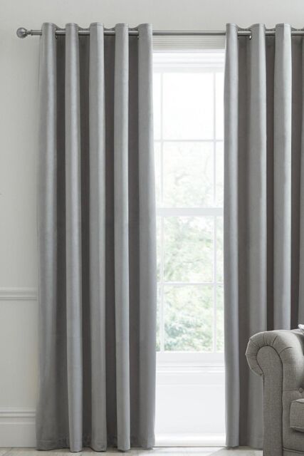 Laurence Llewelyn-Bowen Montrose' Velvet Blackout-Coated Pair of Eyelet Curtains in Silver - Size: 117 cm width x 183 cm drop - image 1
