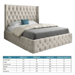 Casani Turin Straight Winged Upholstered Soft Velvet Bed Frame in Cream - Size: Small Single - thumbnail 4