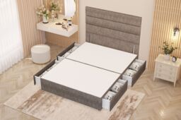 Somnior Chambery Divan Bed Frame 4 Drawers with Floor Standing Headboard Tweed in Brown - Size: King - thumbnail 3