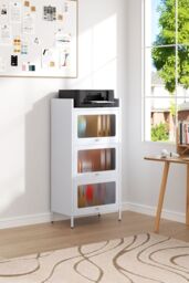 H&O Direct Vertical File Cabinet For Home Office Storage Cabinet with 3 Shelves in White - thumbnail 1
