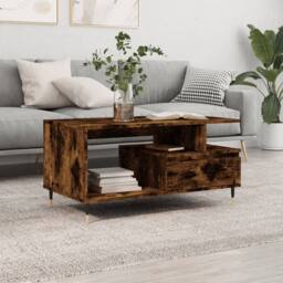 Berkfield Home Coffee Table Smoked Oak 90x49x45 cm Engineered Wood in Brown - Size: 90 x 49 x 45 cm - thumbnail 2