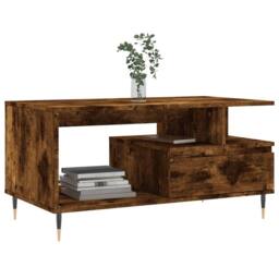 Berkfield Home Coffee Table Smoked Oak 90x49x45 cm Engineered Wood in Brown - Size: 90 x 49 x 45 cm - thumbnail 3