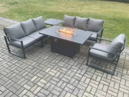 Fimous Aluminium Outdoor Lounge Sofa Garden Furniture Sets Gas Fire Pit Dining Table Set with Side Table Dark Grey - thumbnail 2