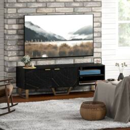 STILVORA TV Stand with 2 Doors & Shelves Black - thumbnail 9