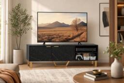STILVORA TV Stand with 2 Doors & Shelves Black