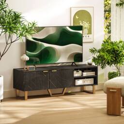 STILVORA TV Stand with 2 Doors & Shelves Black - thumbnail 3