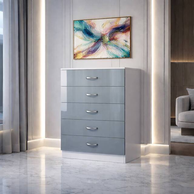 Harmin High Gloss Grey on White 5 Drawer Sideboard / Cupboard / Chest - image 1