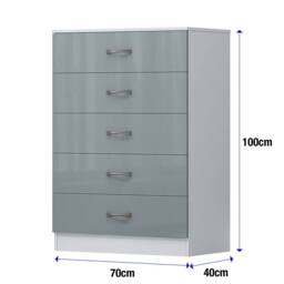 Harmin High Gloss Grey on White 5 Drawer Sideboard / Cupboard / Chest - thumbnail 4