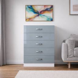 Harmin High Gloss Grey on White 5 Drawer Sideboard / Cupboard / Chest - thumbnail 3