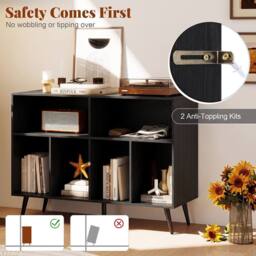 Costway Record Player Stand 3 Tier Turntable w/ Vinyl Storage Shelves in Black - thumbnail 7