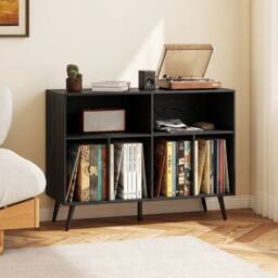 Costway Record Player Stand 3 Tier Turntable w/ Vinyl Storage Shelves in Black - thumbnail 3