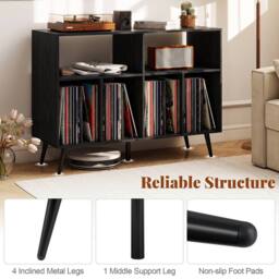 Costway Record Player Stand 3 Tier Turntable w/ Vinyl Storage Shelves in Black - thumbnail 6