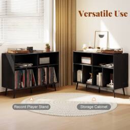 Costway Record Player Stand 3 Tier Turntable w/ Vinyl Storage Shelves in Black - thumbnail 8